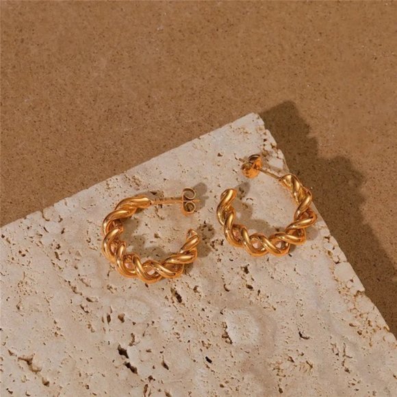 18k Gold Plated Twisted Hoop Earrings - Picture 4 of 7